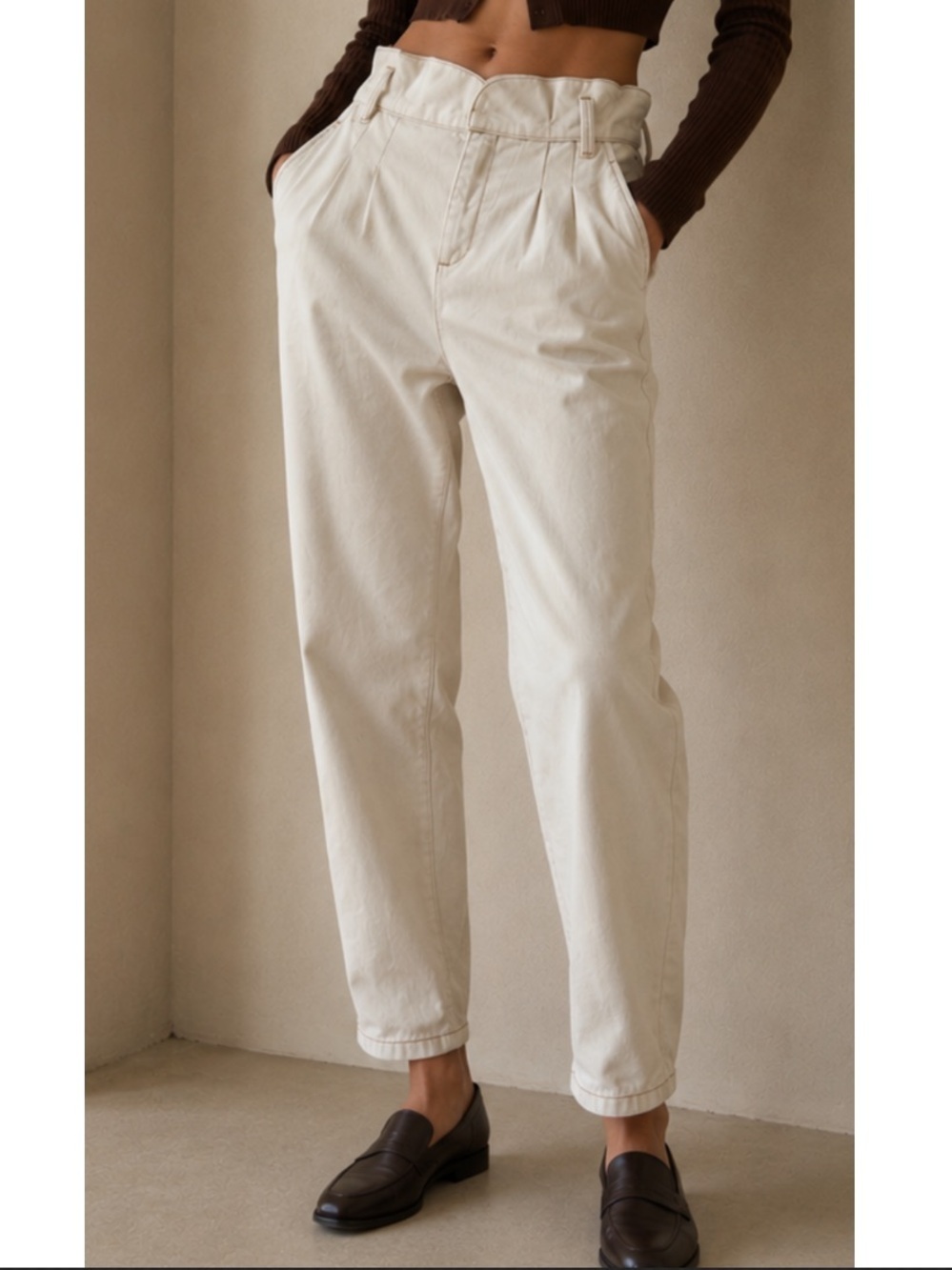 Sezane Austin Paperbag Ecru Jeans in Ecru Size 6